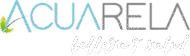 Logo de “Acuarela” con tipografía moderna, hojas verdes en la letra A y el eslogan “belleza y salud” en cursiva.