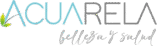 Logo de “Acuarela” con tipografía moderna, hojas verdes en la letra A y el eslogan “belleza y salud” en cursiva.
