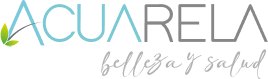 Logo de “Acuarela” con tipografía moderna, hojas verdes en la letra A y el eslogan “belleza y salud” en cursiva.